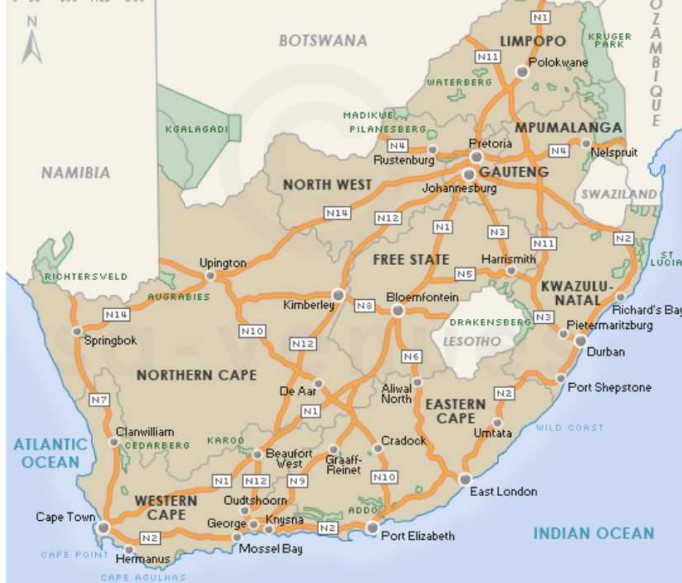 Kaart van onze rondreis door Zuid-Afrika