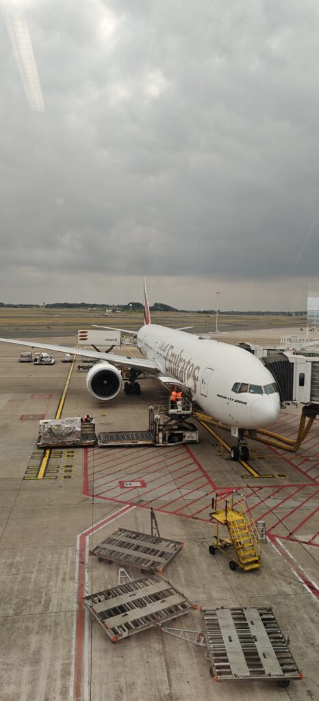Emirates vliegtuig van Brussel naar Johannesburg